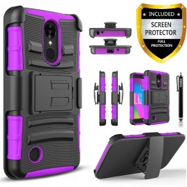 LG Aristo, LG LV3, LG Phoenix 3, LG K8 2017 Case, Dual Layers [Combo Holster] Case And Built-In Kickstand Bundled with [Premium Screen Protector] Hybird Shockproof And Circlemalls Stylus Pen (Purple)